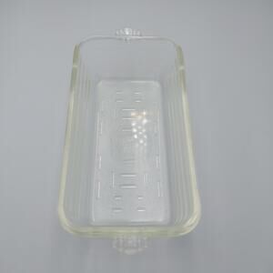 Vintage GLASBAKE #59 Clear Glass‎ Loaf Pan Baking Dish Ornate Handles Ribbed USA